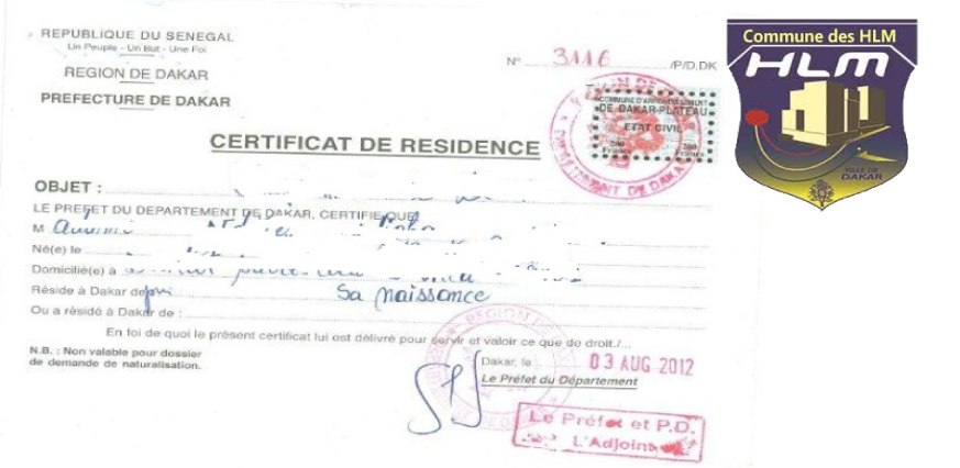 Certificat de résidence